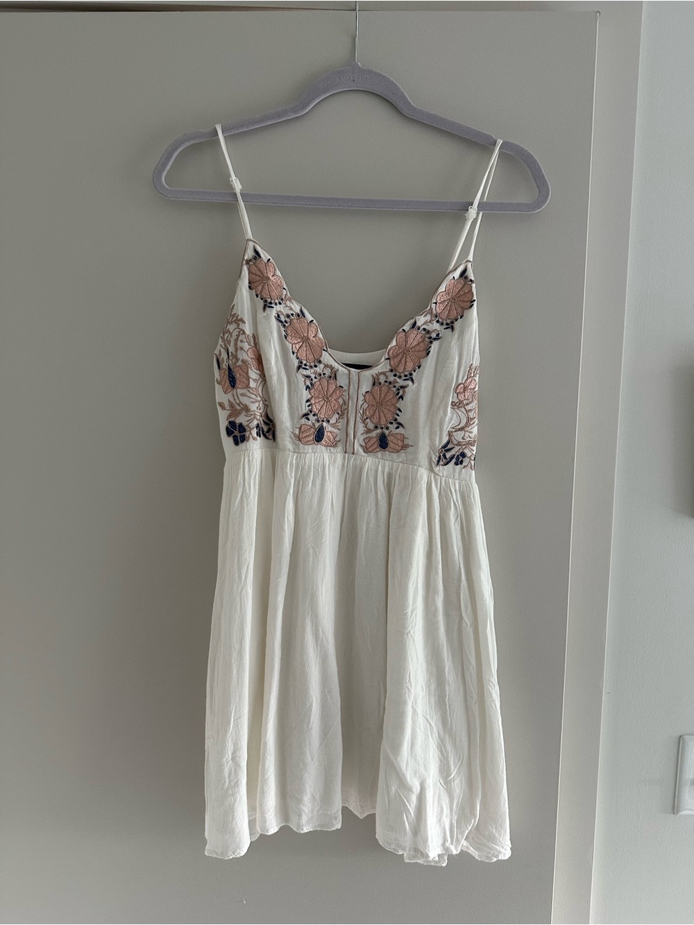 Lulu's White Mini Dress with Pink & Navy Floral Embroidery